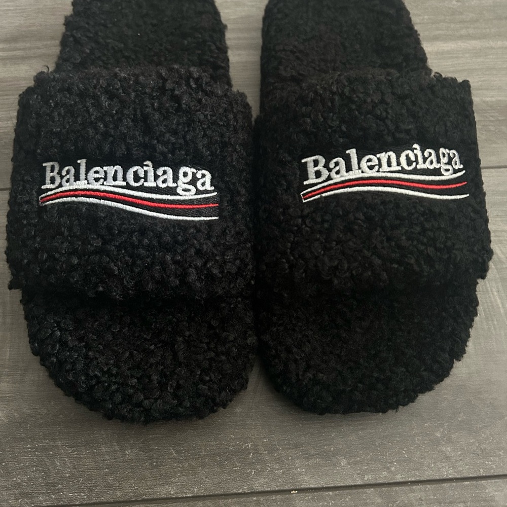 Balenciaga Black Fuzzy Slides